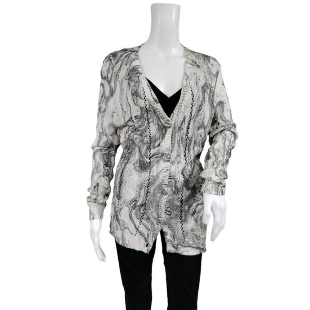 Caryn Vallone Abstract Knit Button Down Cardigan Sweater White Women's Size